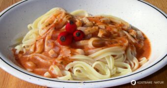 Hagebutten sind so gesund, bleiben im Herbst am Strauch oft hängen. Warum nicht mal eine Pastasauce aus Hagebutten?