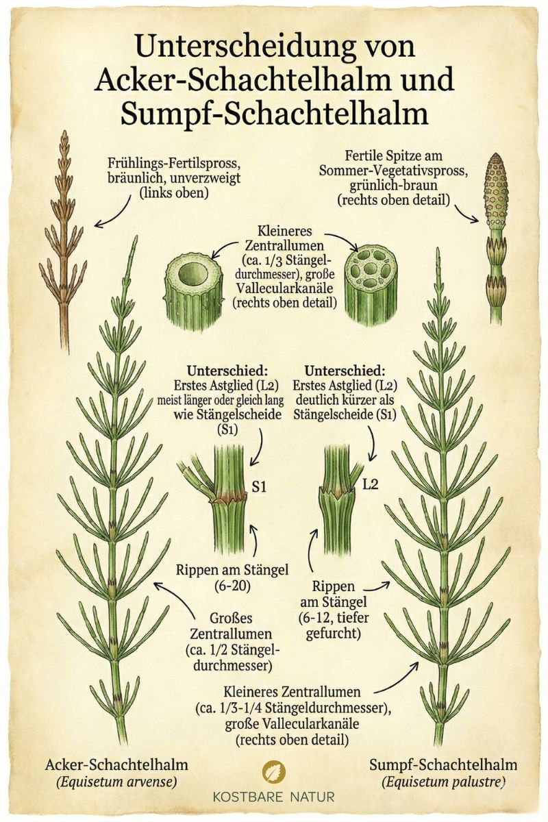 Verwechslungspartner Ackerschachtelhalm mit Sumpfschachtelhalm