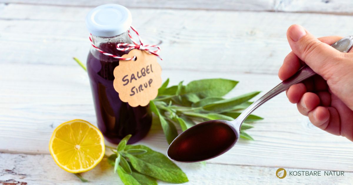 Salbei-Sirup ist schnell gemacht und lange haltbar. Er hilft bei Erkältung, Halsschmerzen und Heiserkeit.