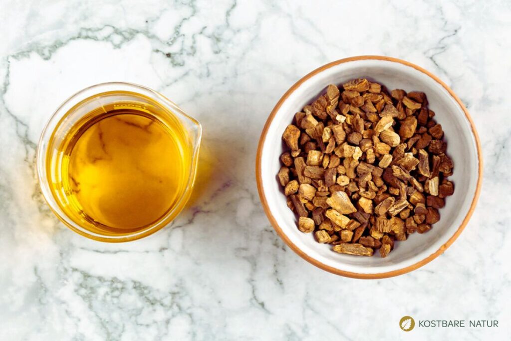 Klettenwurzeln und Öl