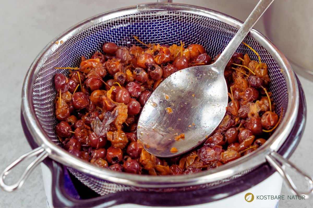 weissdorn-sirup-rezept-2a (1) Weißdorn durch Sieb drücken