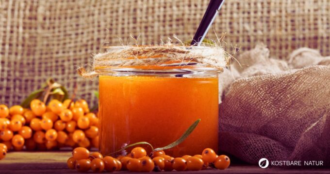 Mit diesem Rezept kannst du vitaminreiche Sanddorn-Marmelade als süß-säuerlichen Aufstrich ganz leicht selber zubereiten.