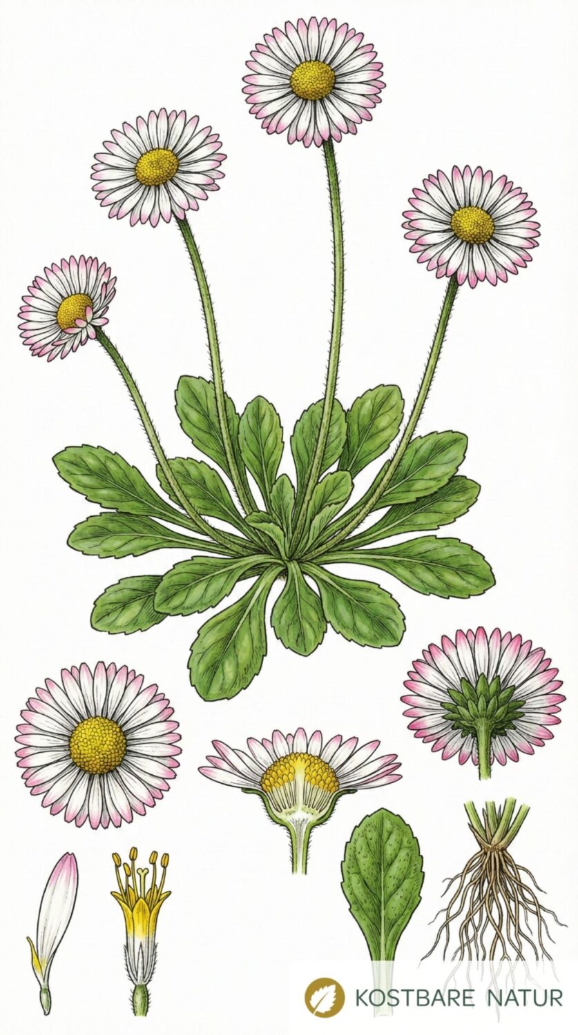 Das Gänseblümchen ist eine vielseitige Heilpflanze, die entzündungshemmend wirkt und bei Hautproblemen, Erkältung und Magenbeschwerden hilft.