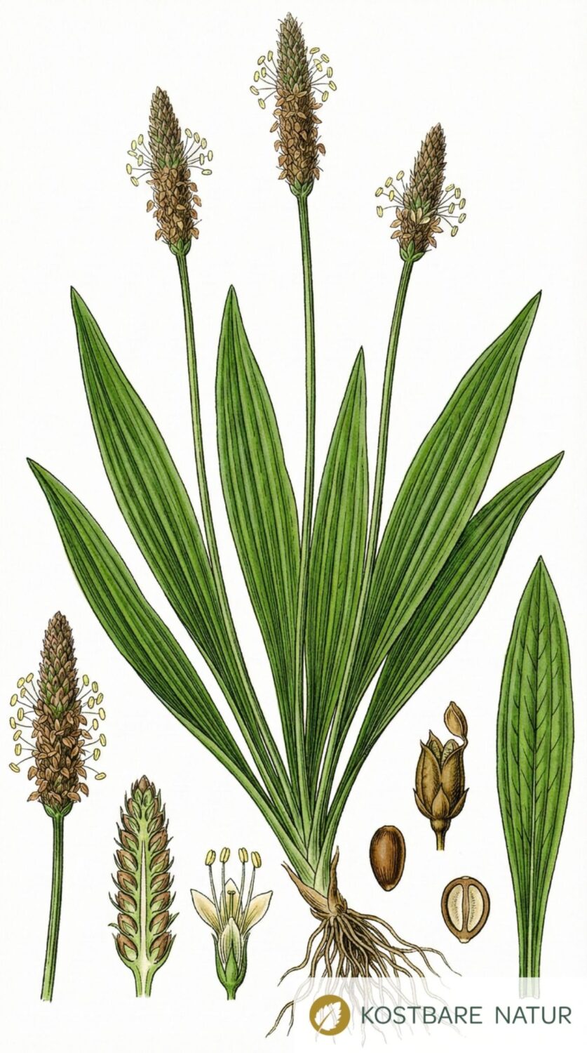 Der Spitzwegerich ist eine weit verbreitete Wildpflanze. Nutze seine Blätter, Blüten, Samen und Wurzeln als Nahrung und für die Gesundheit!