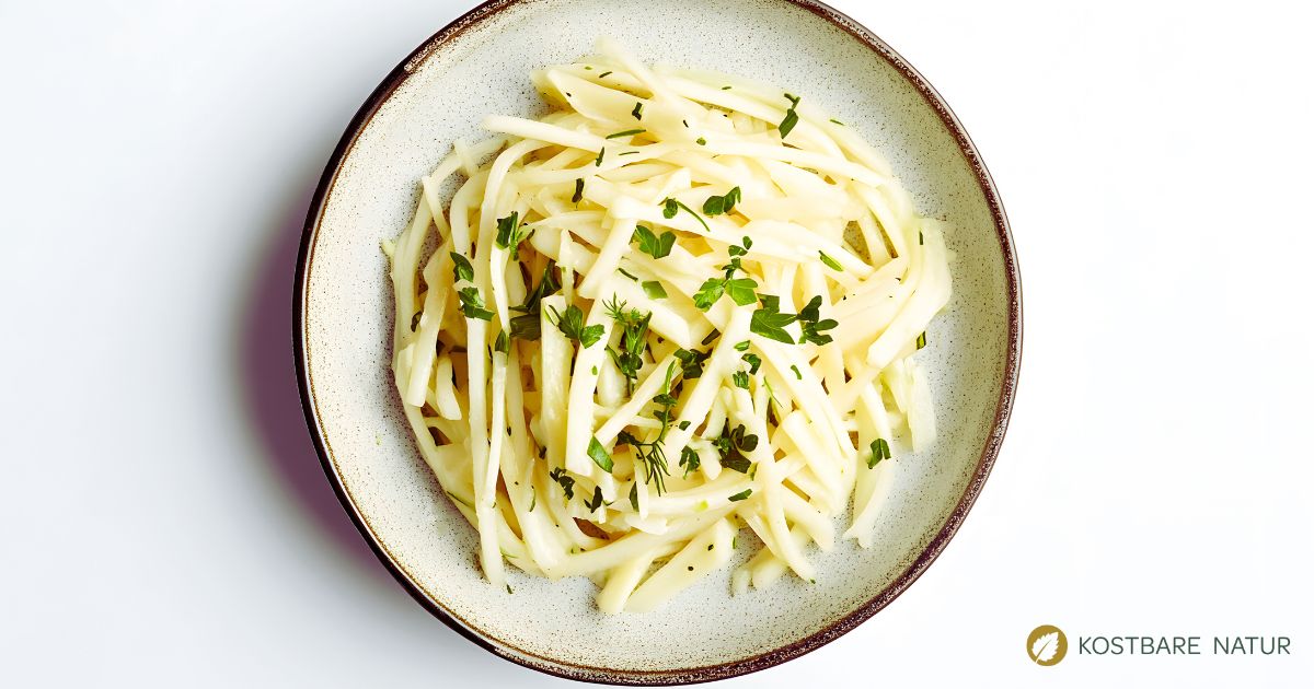 Rohkostsalat mit Pastinake und Apfel – einfaches Rezept für einen frischen, süß-würzigen Herbstsalat mit Vitaminen und Mineralstoffen.