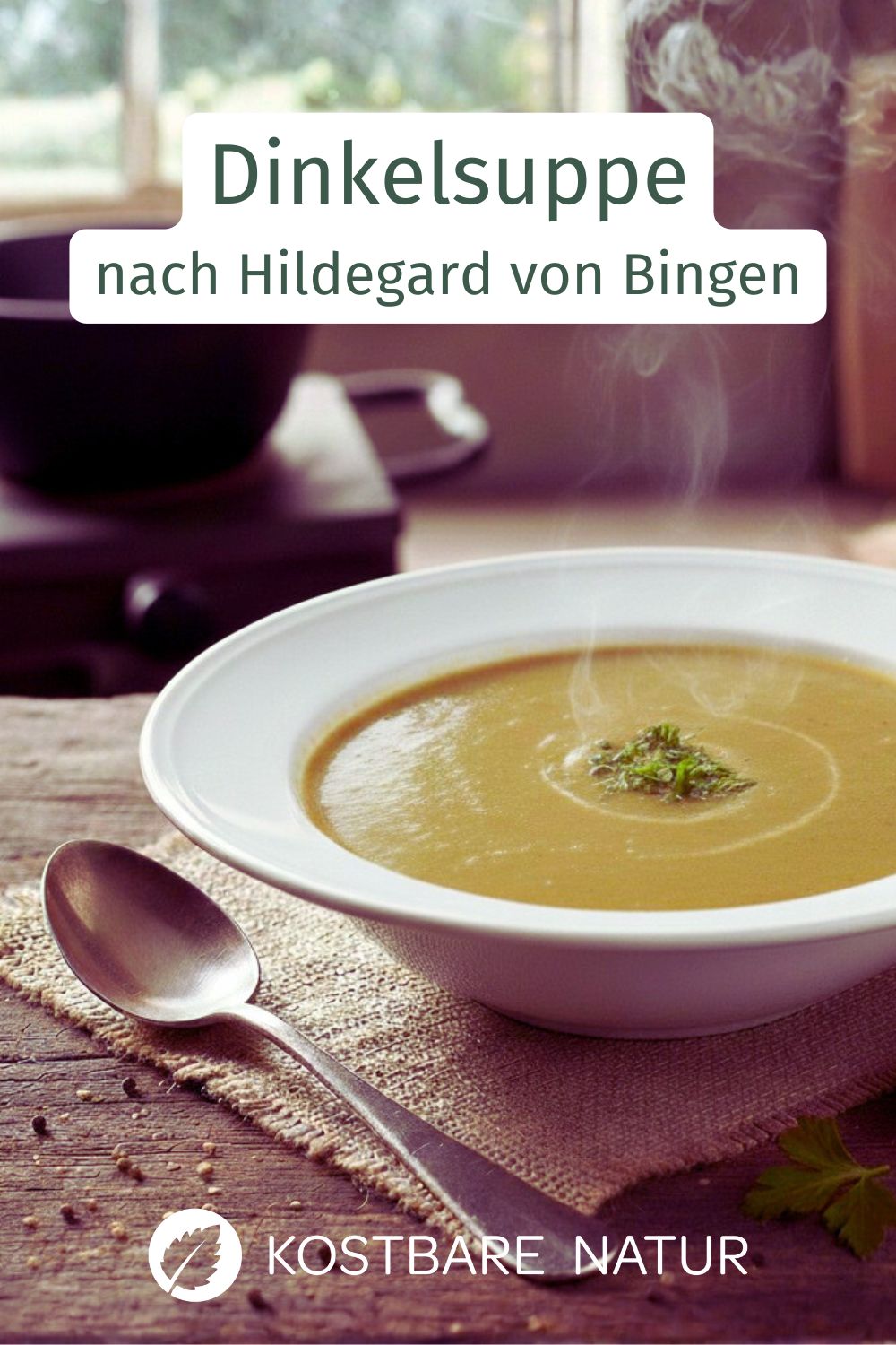 Mit diesem einfachen Rezept für eine heilsame Dinkelsuppe nach Hildegard von Bingen stärkst du deine Verdauung und dein Wohlbefinden.