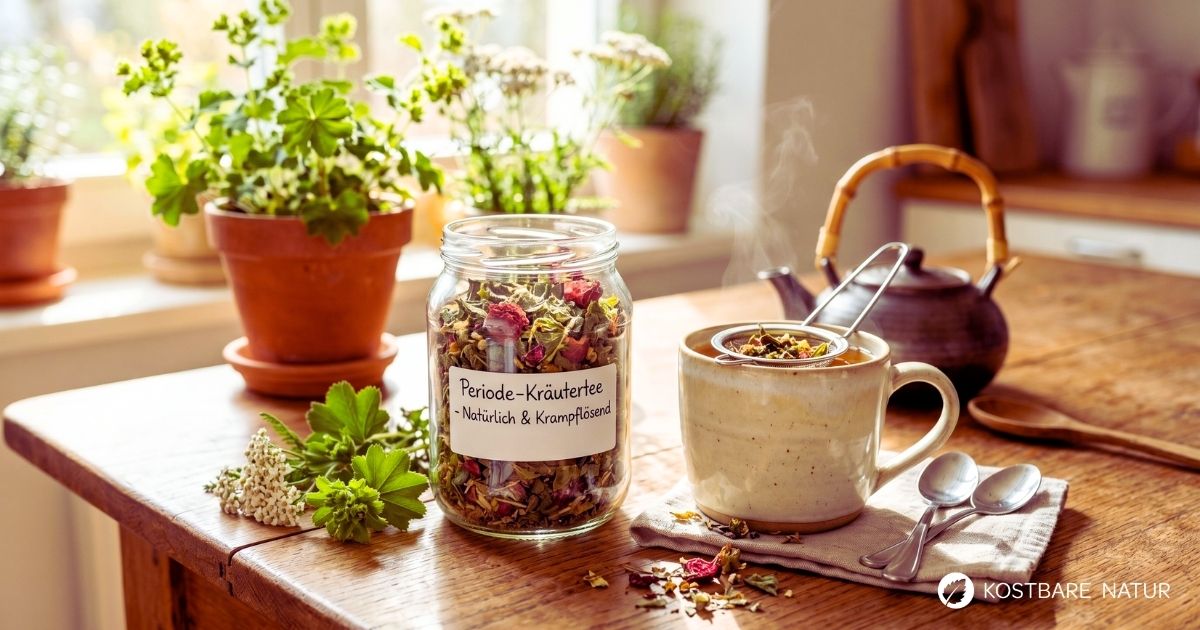 Unterleibskrämpfe während der Periode müssen nicht sein. Entdecke wirksame Wildkräuter wie Frauenmantel & Schafgarbe und ein Rezept für krampflösenden Tee.