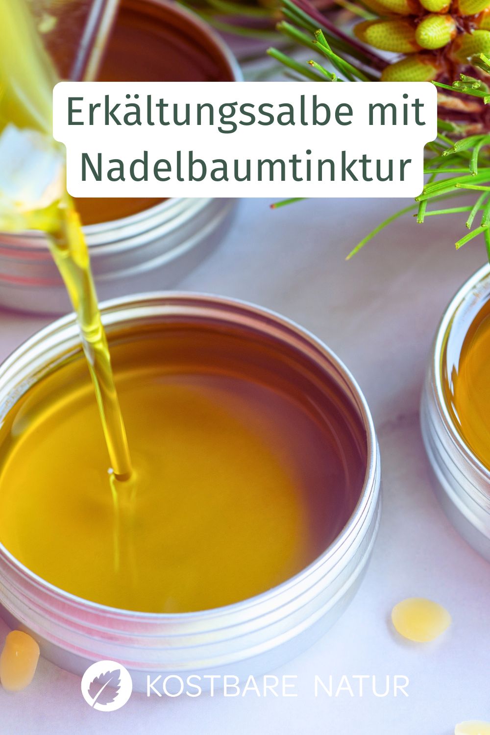 Erkältungssalbe selber machen: Lindere Husten und Schnupfen natürlich mit der Kraft der Nadelbäume. Einfaches Rezept mit Nadelbaumtinktur.