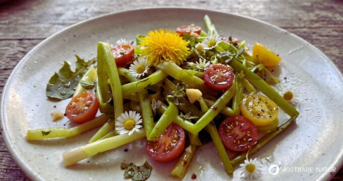 Löwenzahnspaghetti mal anders: Entdecke dieses geniale, kornfreie Rezept aus knackigen Löwenzahnstängeln mit wertvollen Bitterstoffen.